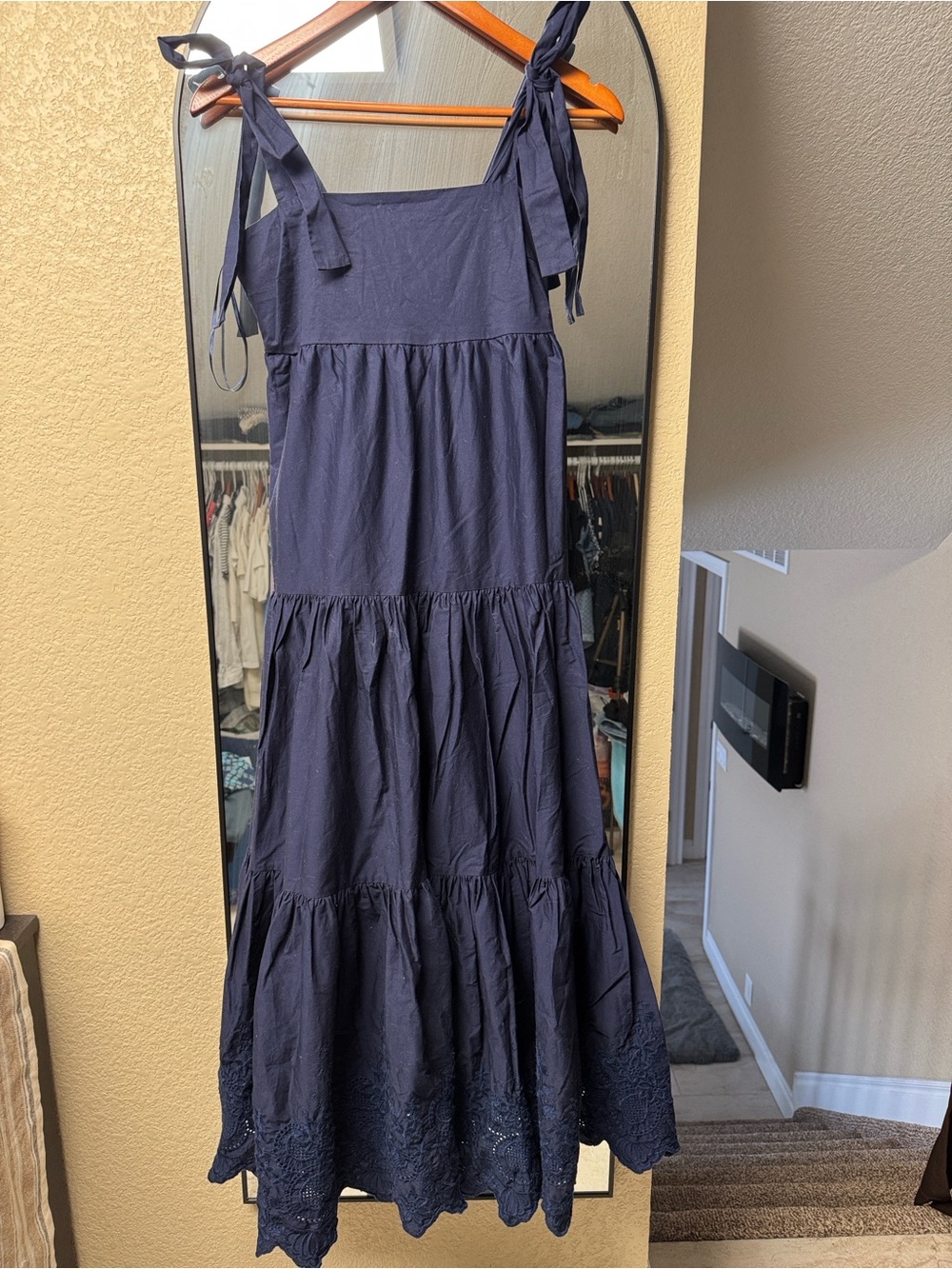 Jason Wu Navy Tiered Eyelet Sundress with Tie Straps